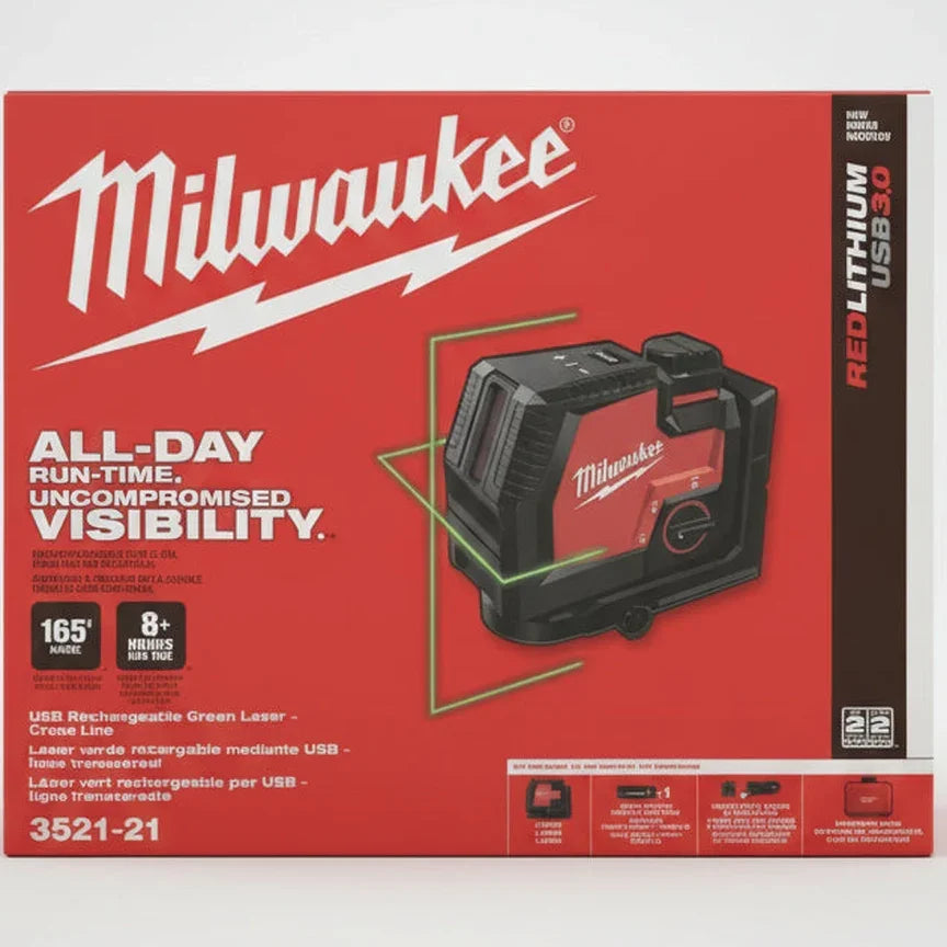 Milwaukee laser level packaging on a gray surface