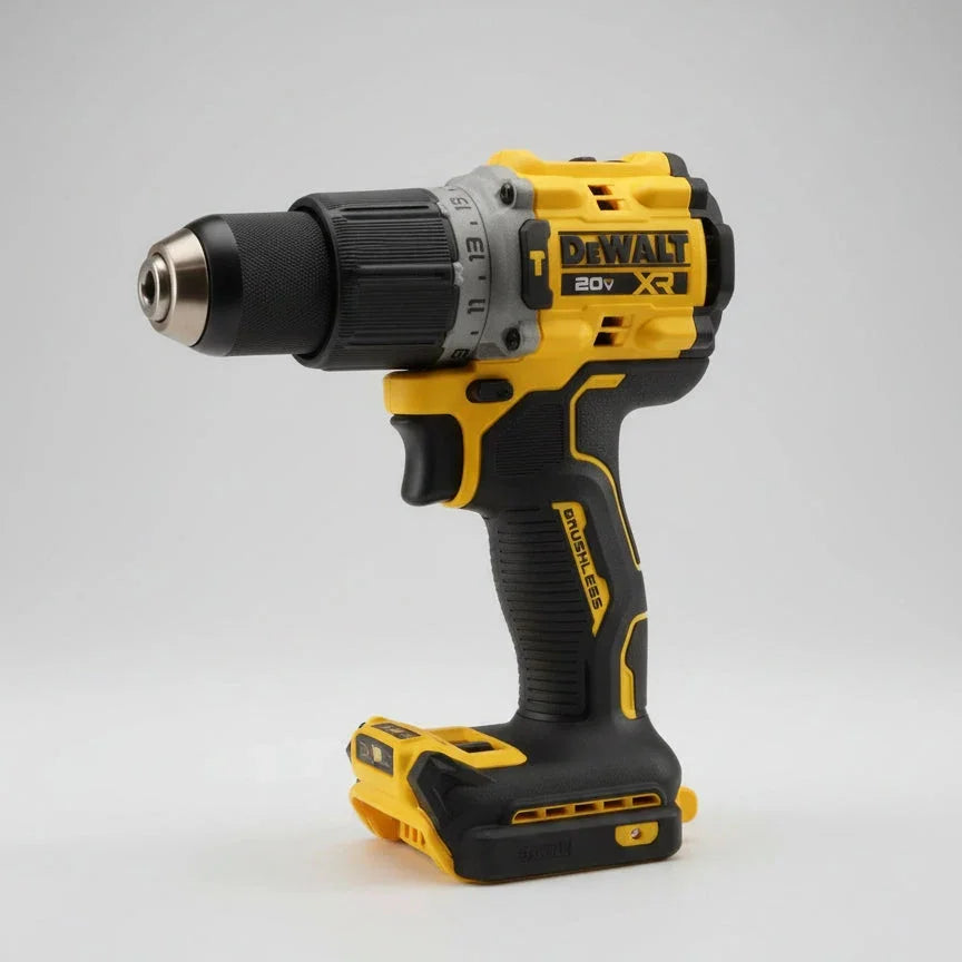 DeWalt cordless drill on a wooden surface
