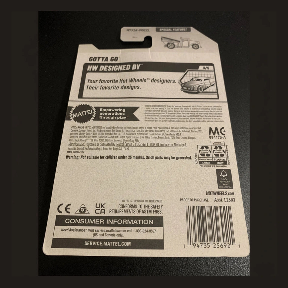 Back of a Hot Wheels packaging with branding and product details.