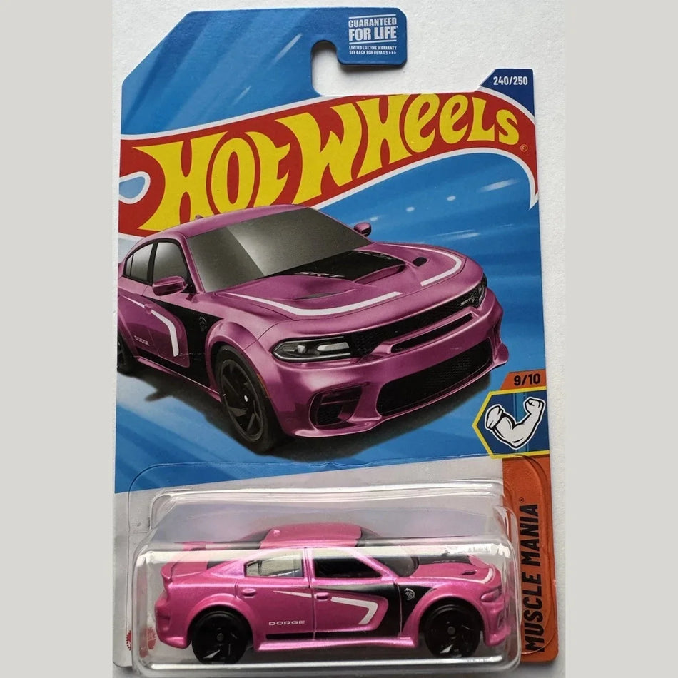 Hot Wheels pink car in packaging with visible branding