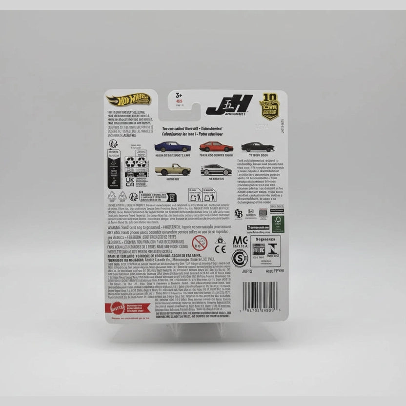 Back of a Hot Wheels toy car packaging with branding and product details.