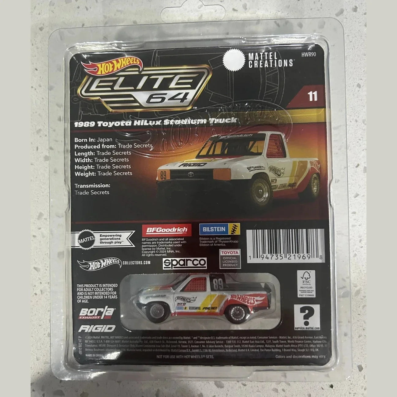 Hot Wheels Elite 64 1989 Toyota Hilux Stadium Truck - In Stock - With Protector