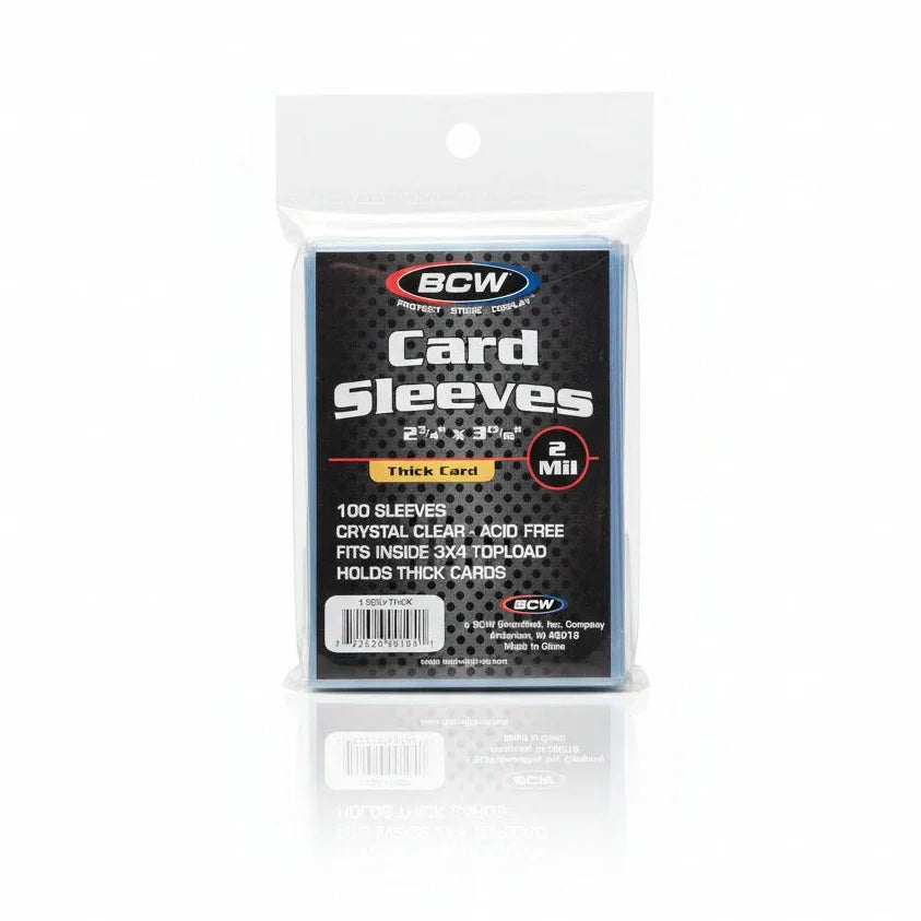 BCW Card Sleeves- 2 3/4 x 3 13/16 Thick Card 100 count - 2 pack