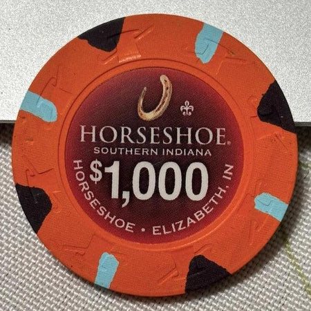 Poker chip with Horseshoe Casino Southern Indiana branding and denomination
