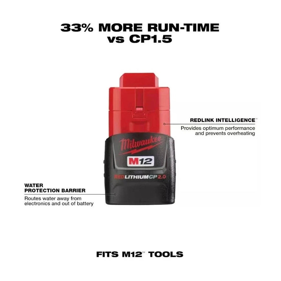 Genuine Milwaukee M12 2 Pack CP2.0 2.0Ah Batteries 48-11-2420