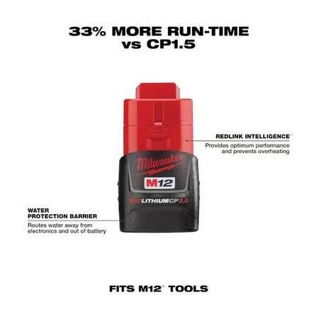 Genuine Milwaukee M12 2 Pack CP2.0 2.0Ah Batteries 48-11-2420