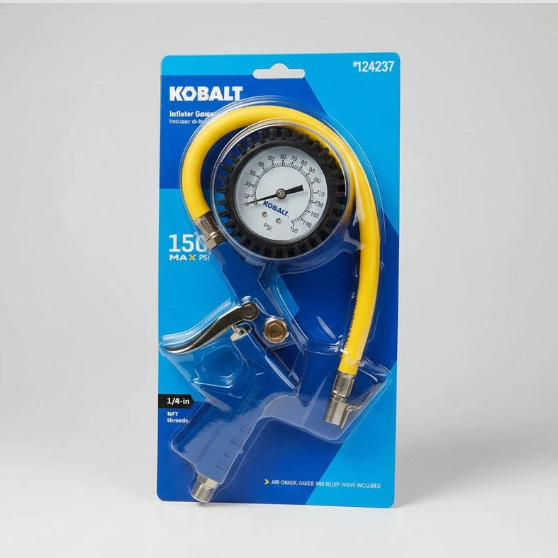 Kobalt tire inflator with gauge on a white background