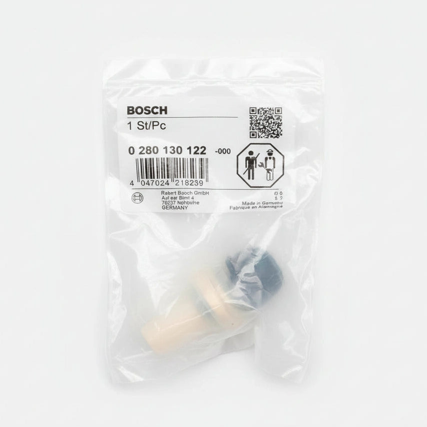 Bosch part in clear packaging on a white background