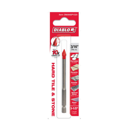 Diablo Tools, 3/16 Tile Stone Carbide Tipped Bit, Size SAE 3/16 in, Included