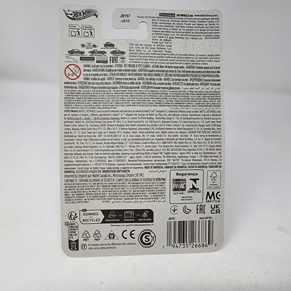 Back of a Hot Wheels packaging with text and logos on a white background