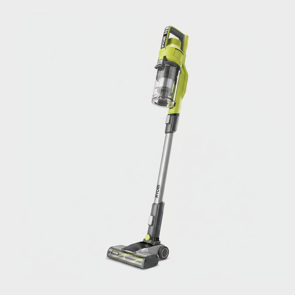 Green and gray vacuum cleaner on a white background