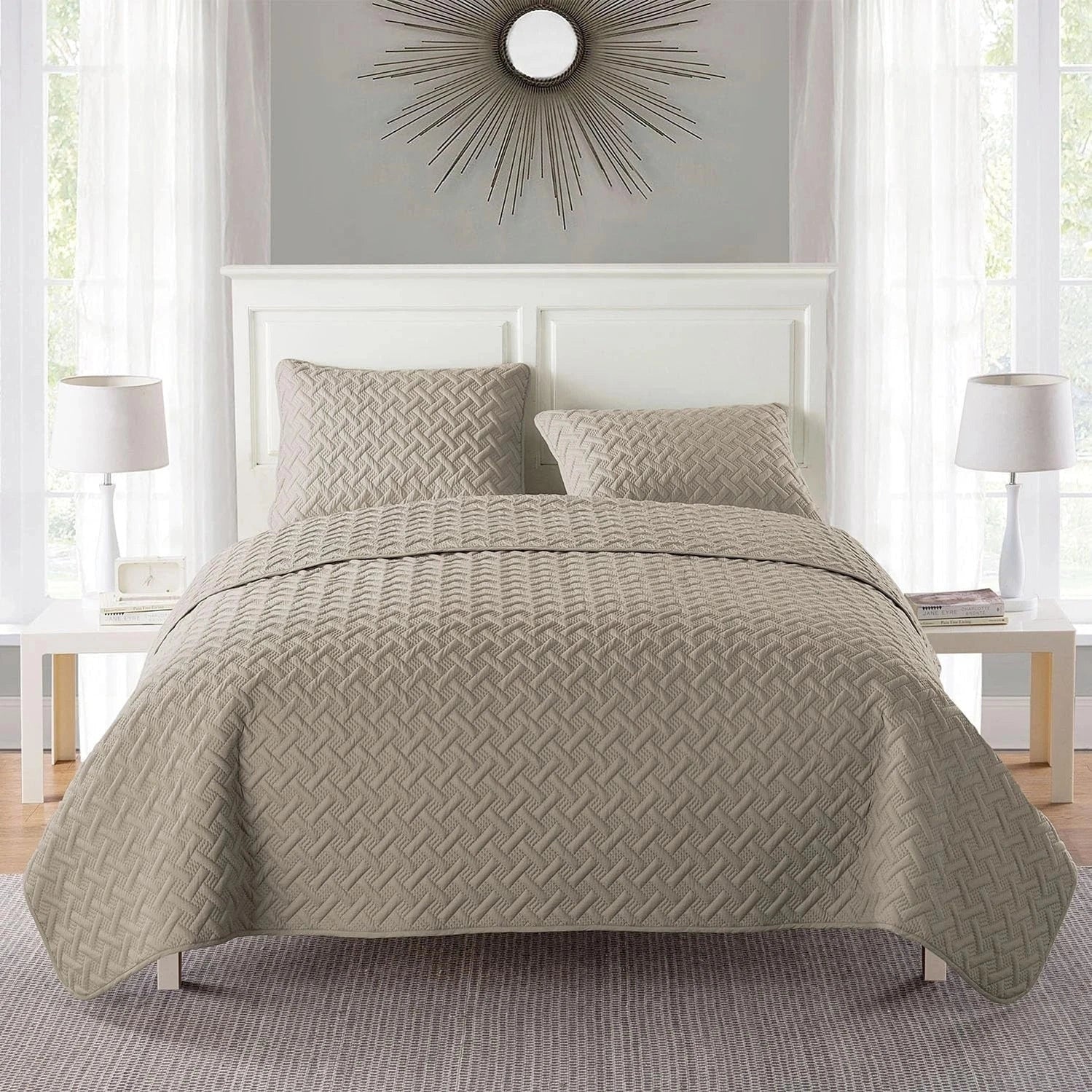 VCNY Home Super Soft Reversible Quilt Bedding Set W Shams Full Queen Nina Taupe