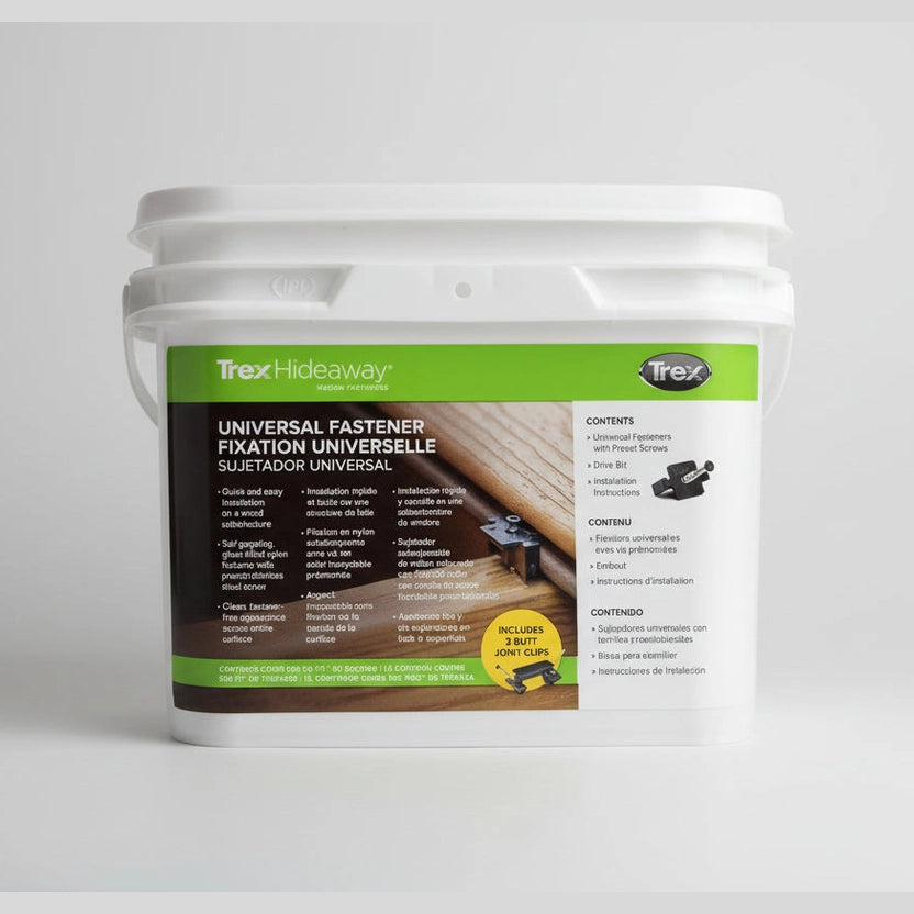 Trex Hideaway universal fastener container with label on a white background
