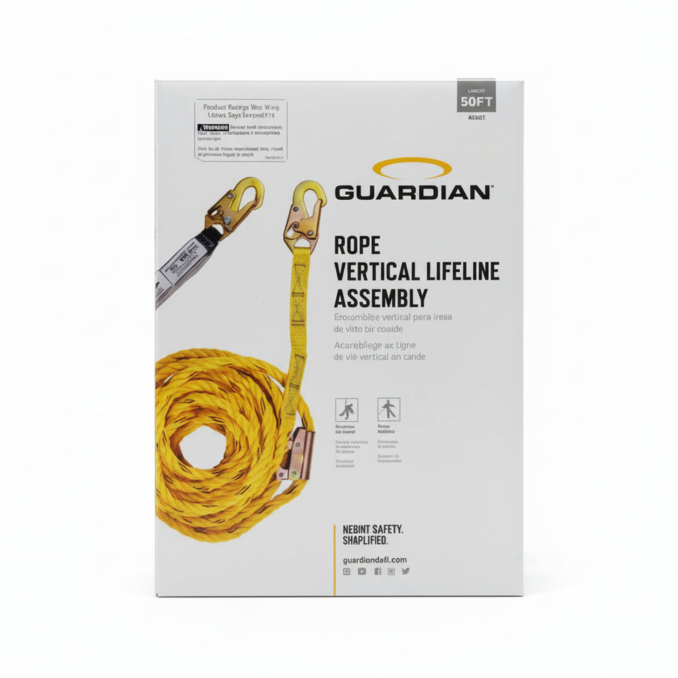 Guardian Rope Vertical Lifeline Assembly packaging on a gray background