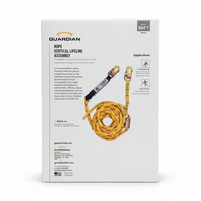 Guardian Rope Vertical Lifeline Assembly packaging on a dark surface