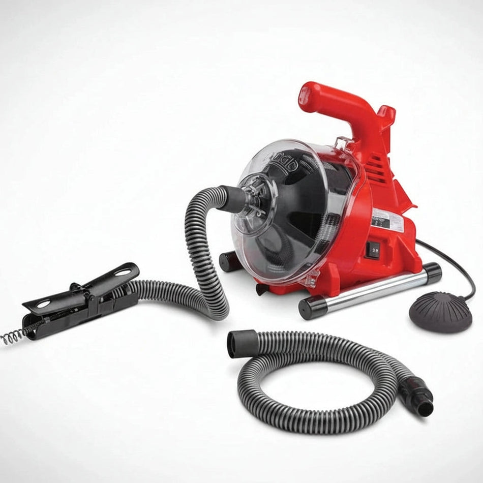 Red and black air blower with hoses on a white background