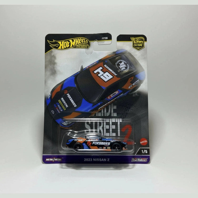 Hot Wheels 2023 Nissan Z model car in packaging on a red background