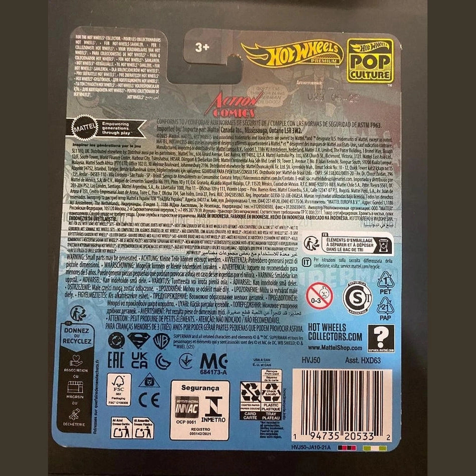 Back of a Hot Wheels action figure packaging with branding and product details.