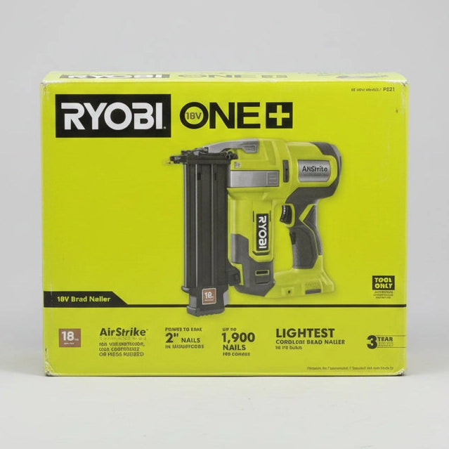 Ryobi nail gun packaging on a dark surface