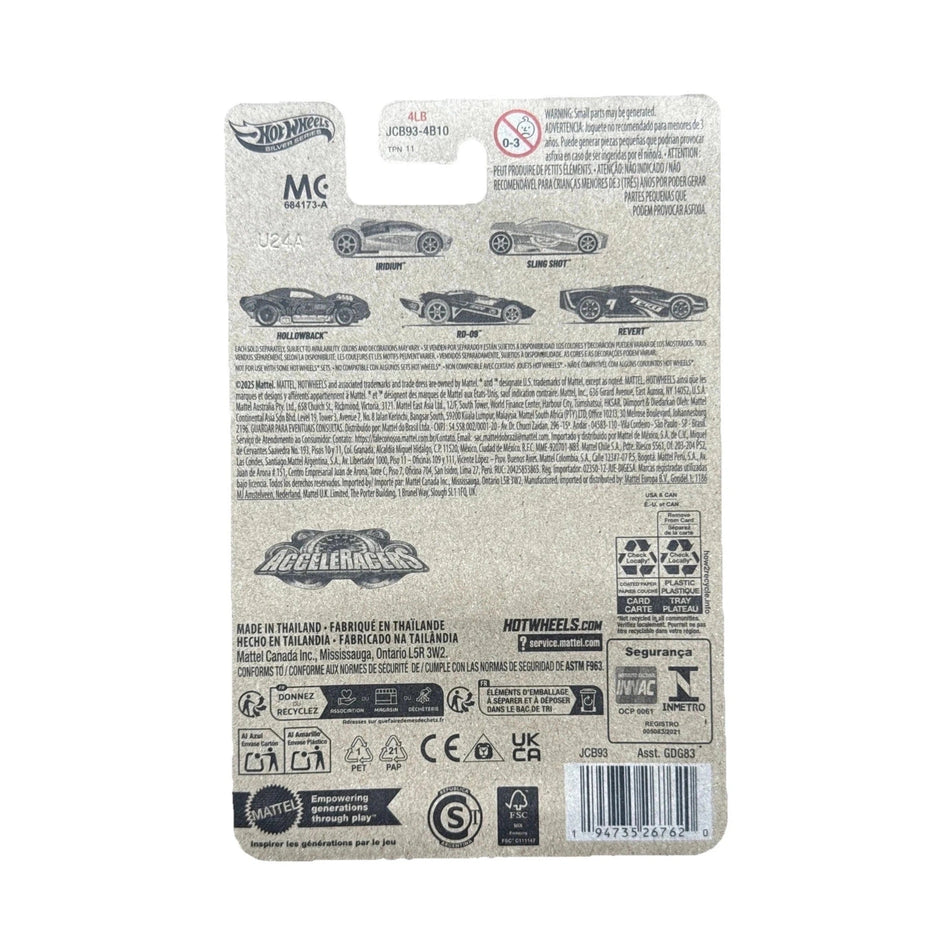 Back view of a Hot Wheels packaging with branding and product details.