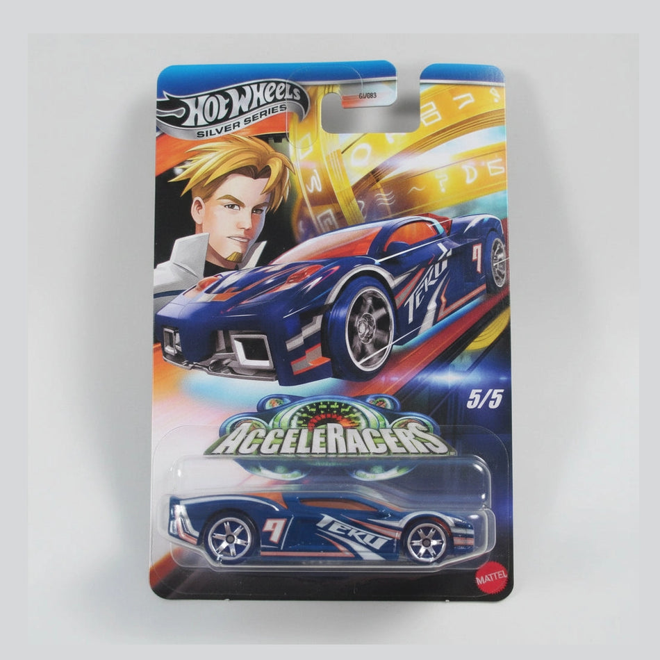 Hot Wheels Accelleracers toy car in packaging with a character and colorful design.