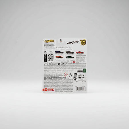 Back of a Hot Wheels toy car packaging with branding and text.