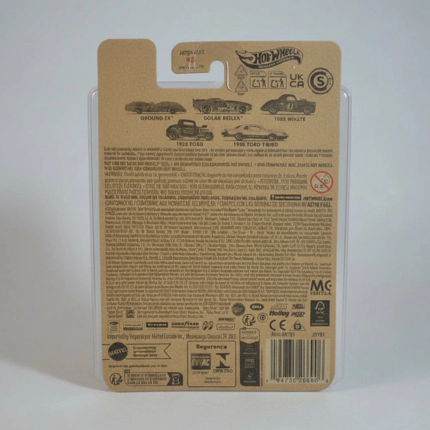 Back of a Hot Wheels packaging with text and branding