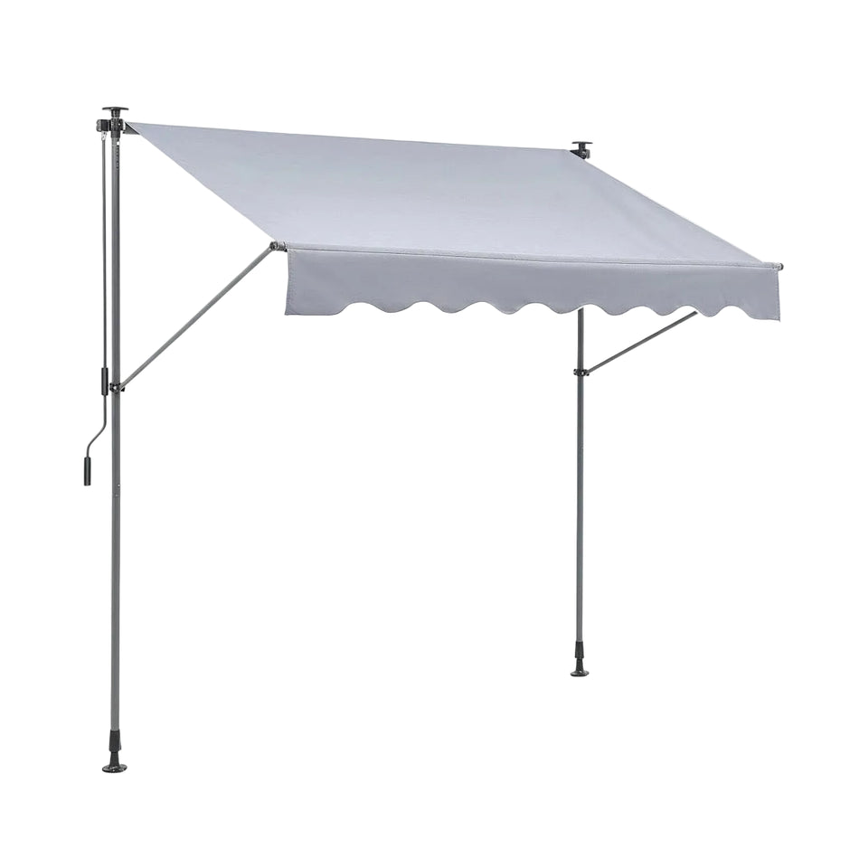 Gray outdoor canopy with metal frame on a white background