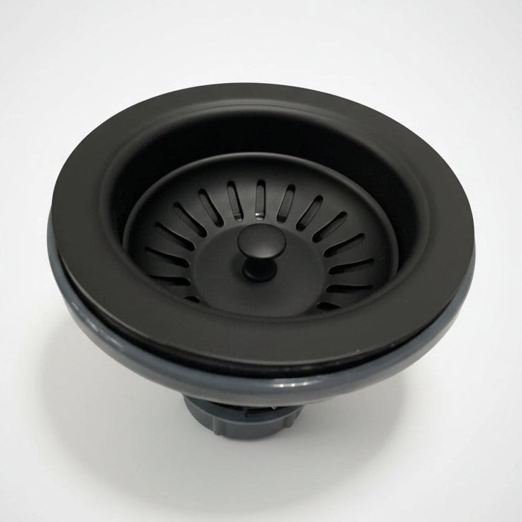 Black sink drain basket on a white background