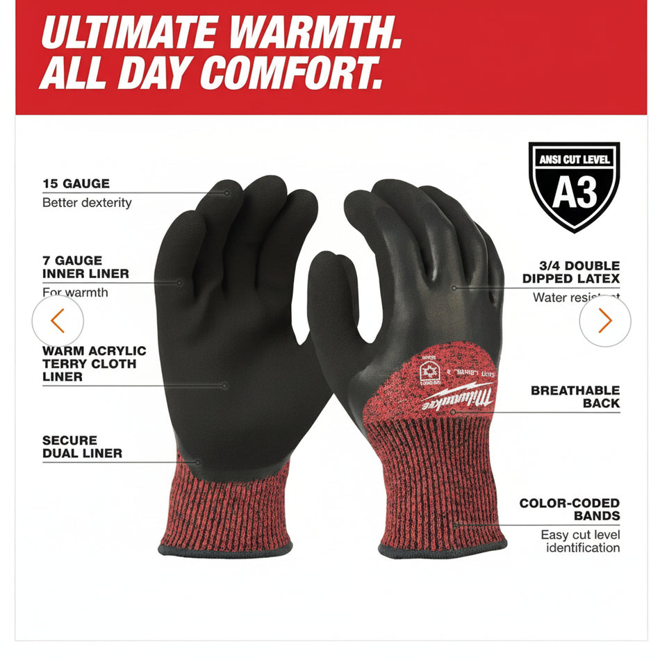 Milwaukee 48-22-8922 ANSI Cut Level 3 Winter Insulated Gloves L