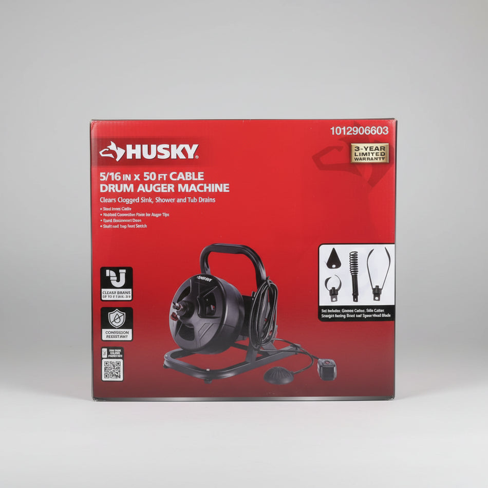 Husky 1012906603 5/16" x 50ft Drum Machine Drain Auger