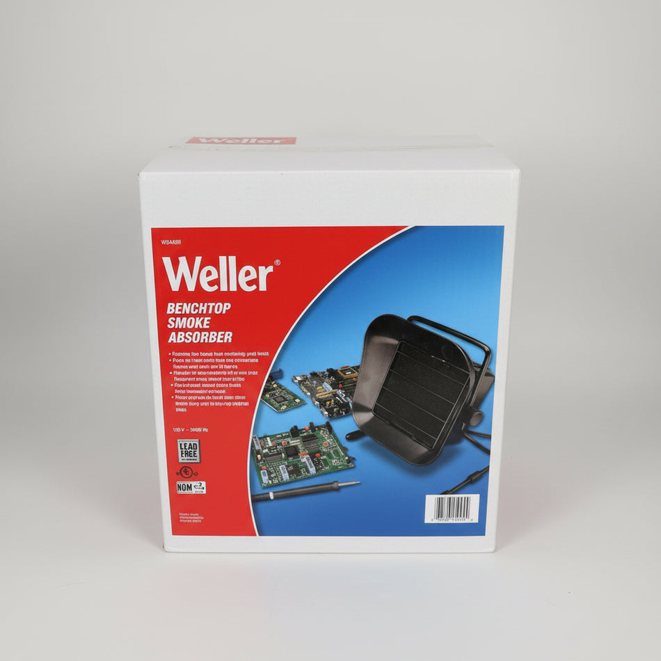 Weller benchtop smoke absorber packaging on a white surface