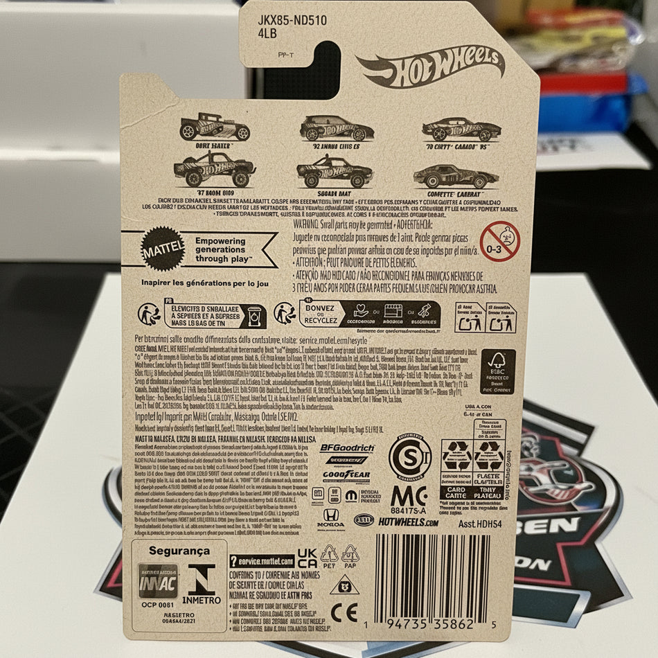 Back of a Hot Wheels toy packaging with branding and product details.