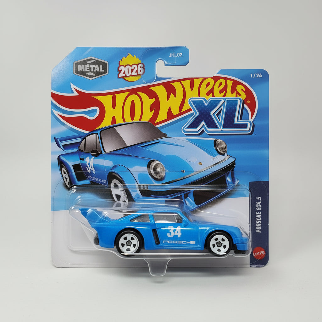 Hot Wheels XL toy car in packaging on a miniature race track