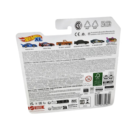Hot Wheels XL packaging with toy cars on a miniature race track background