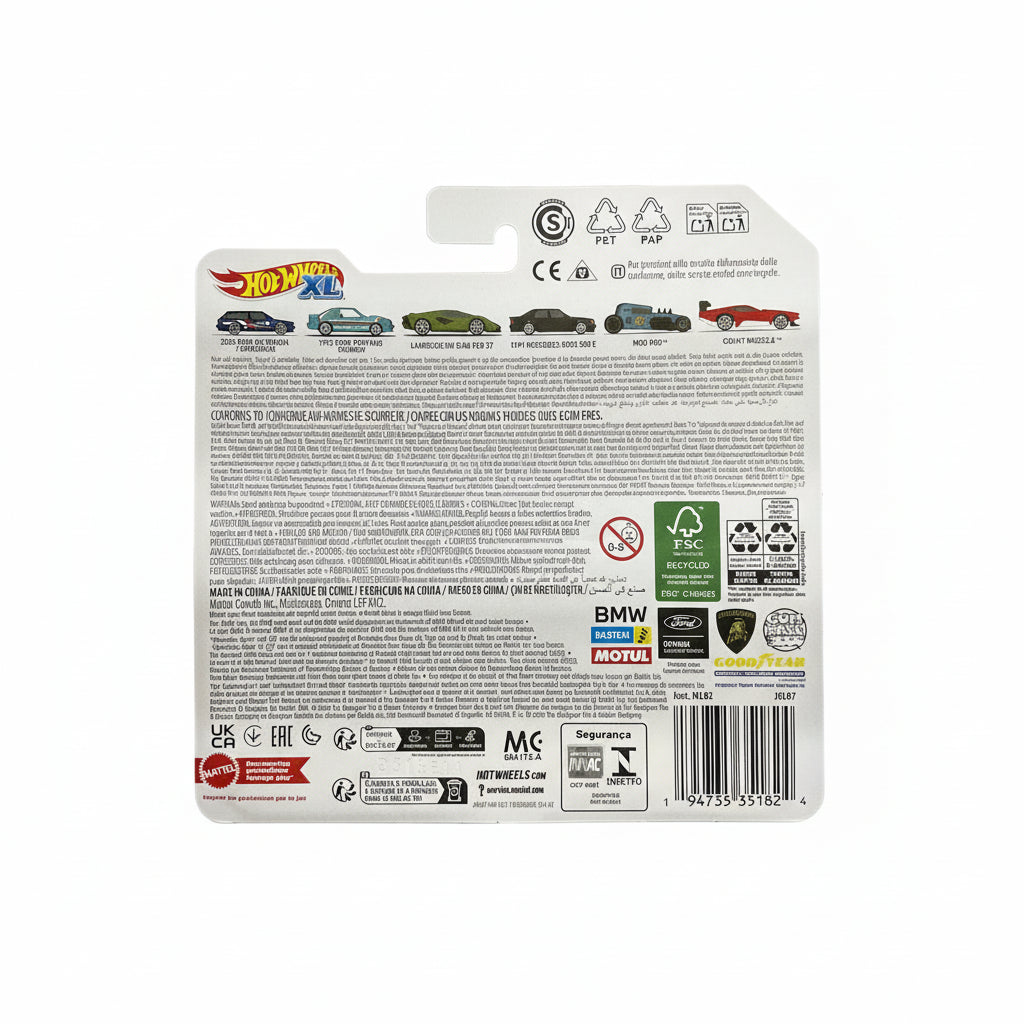 Back of a Hot Wheels toy packaging with branding and product details.