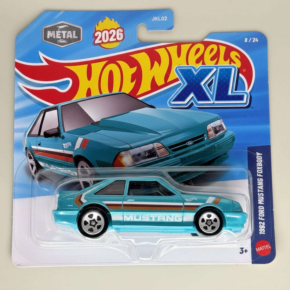 Hot Wheels XL toy car in packaging with blue car and colorful label