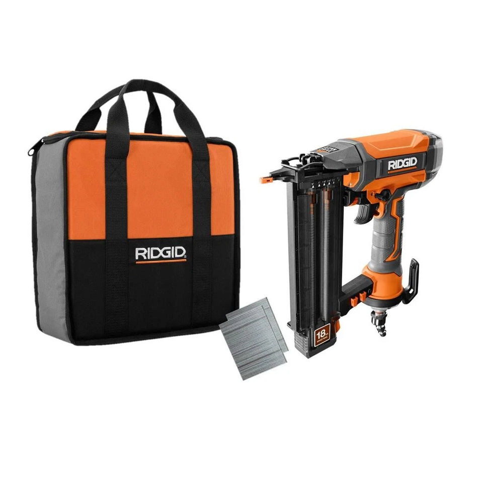 RIDGID Pneumatic 18-Gauge 2-1/8 in. Brad Nailer and Tool Bag USED.