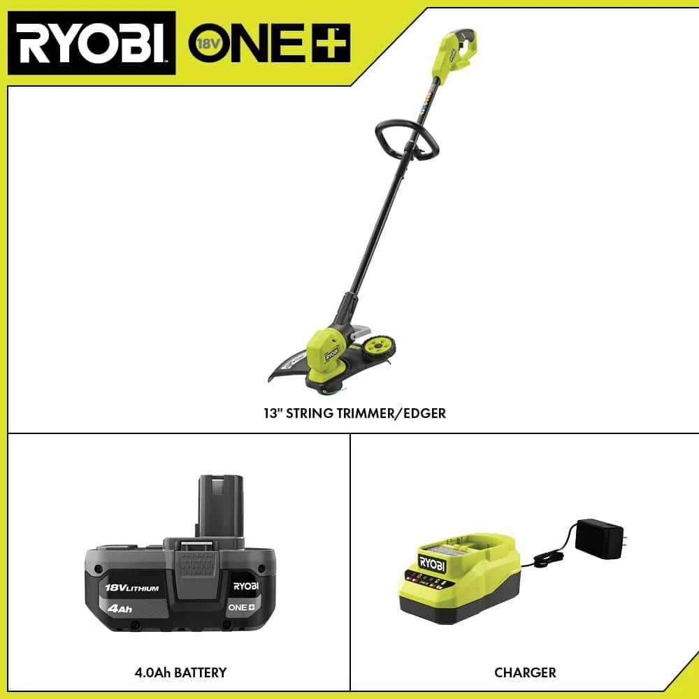 Ryobi P20180 ONE+ 18V 13" Battery String Trimmer/Edger w/4Ah Battery & Charger USED.