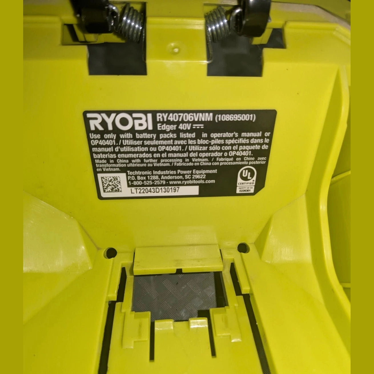 USED Ryobi Ry40706 40V Cordless 9” Edger Replacement Parts - Battery Cover Housing