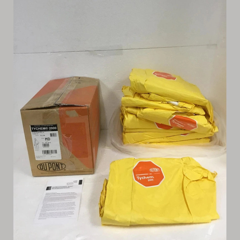 NEW Tychem Dupont 2000 QC D14137195 Medium Yellow Coveralls With Hood, 12/Case