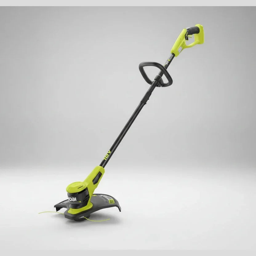 String trimmer with a black and yellow design on a white background