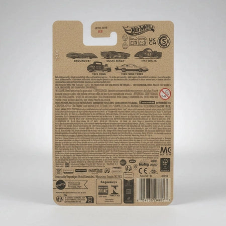 Back of a Hot Wheels toy car packaging with branding and text.