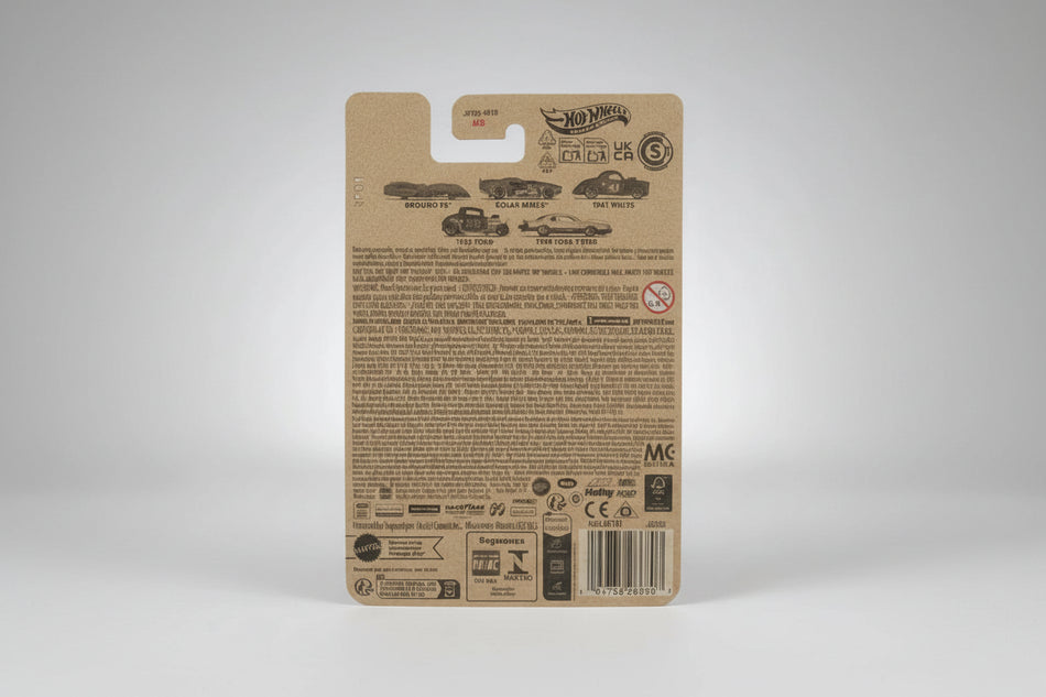 Back of a Hot Wheels packaging with branding and text on a white background