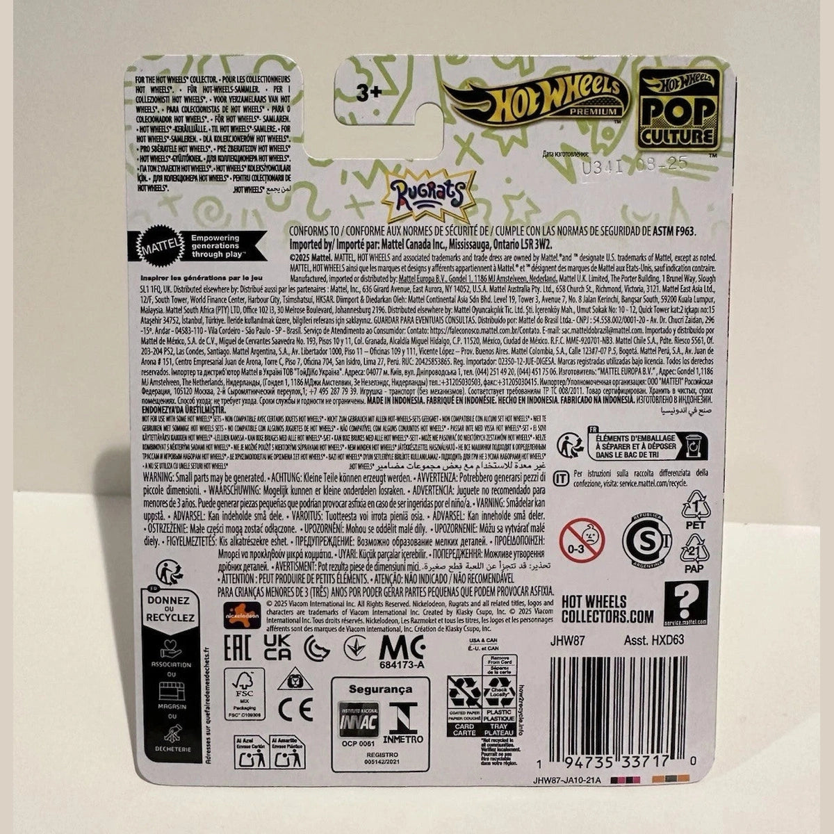 Back of a Hot Wheels packaging with branding and text on a white background