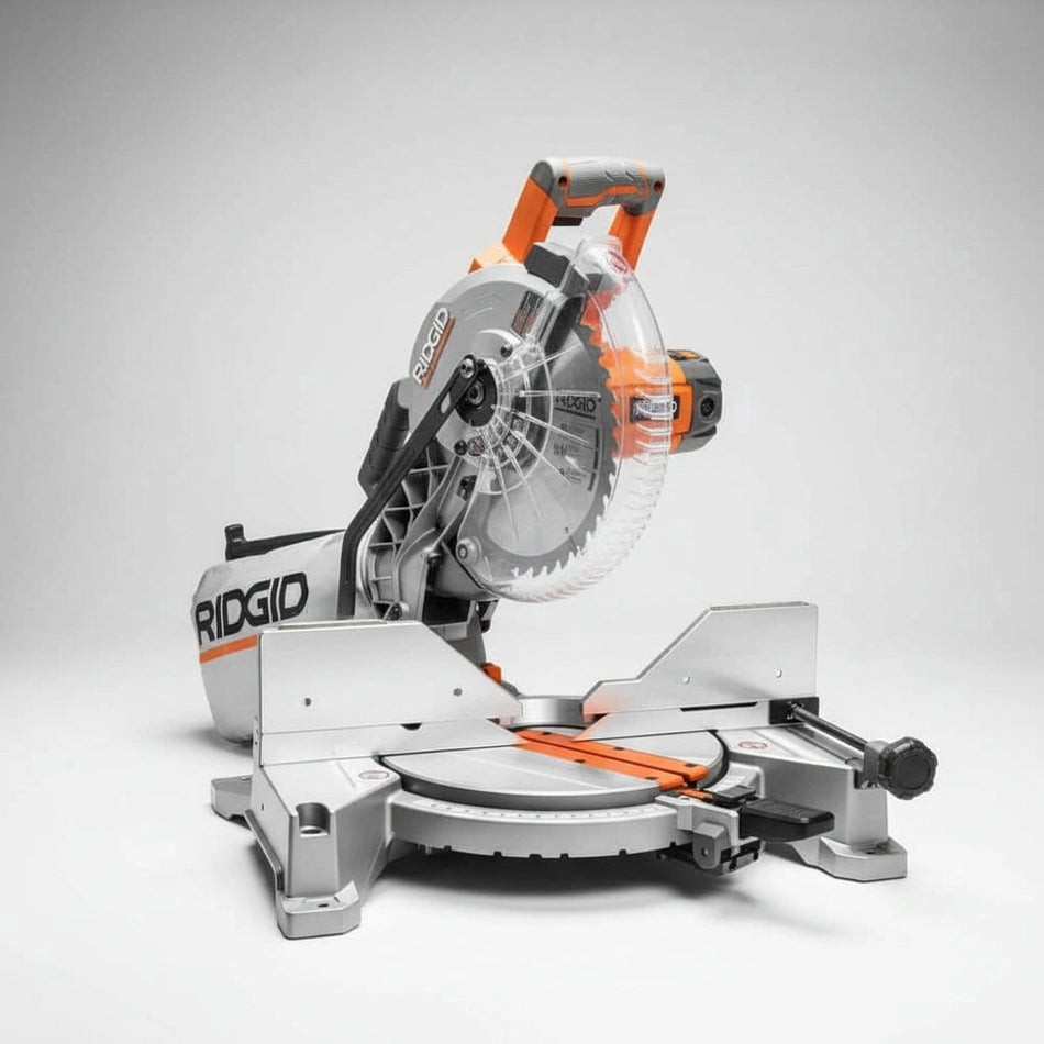 Ridgid miter saw on a white background