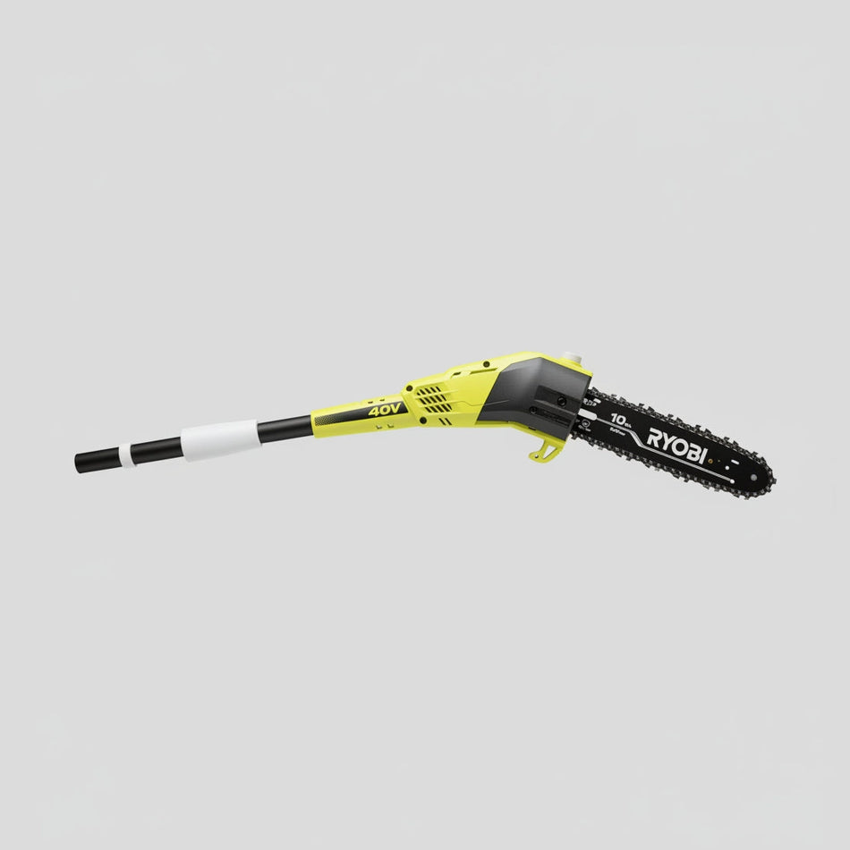 Ryobi chainsaw on a wooden floor