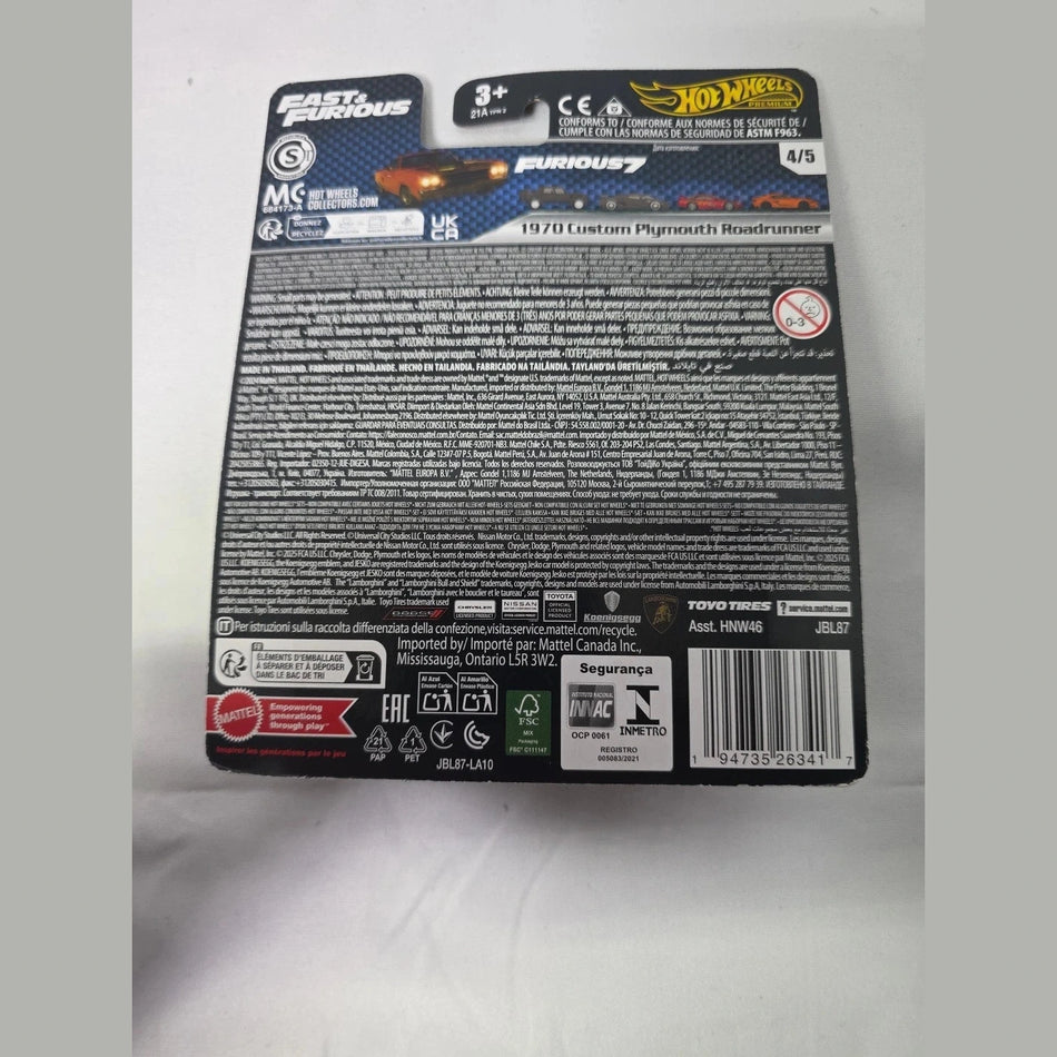 Back of a Hot Wheels packaging with branding and product details on a white background