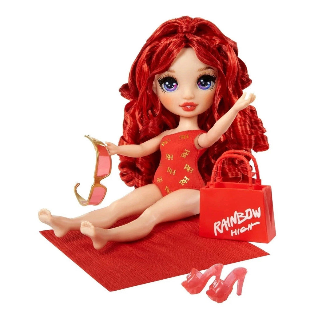 new sealed Rainbow High Swim & Style Ruby, Red 11" Fashion Doll with Shimmery Wrap.