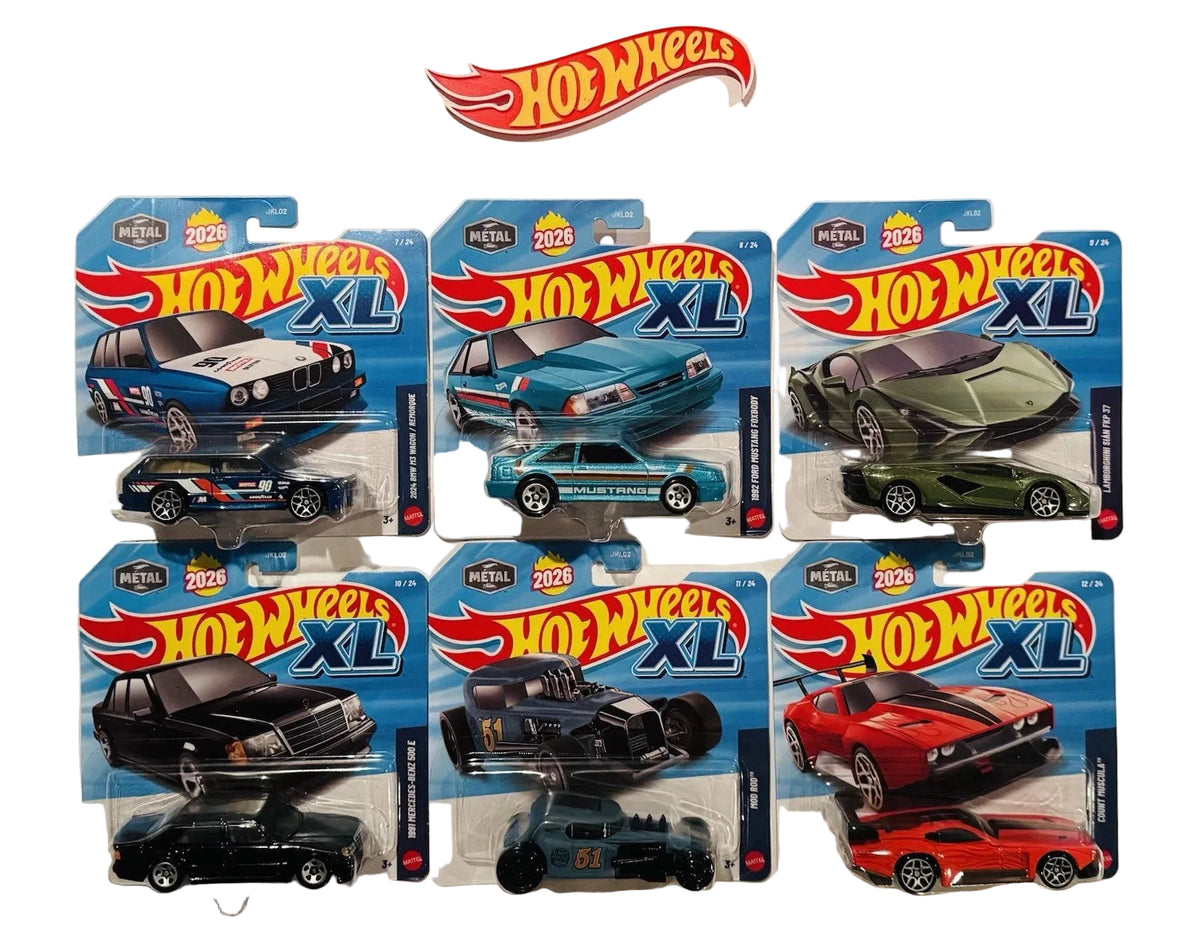 Hot Wheels toy car packages on a beige background with the Hot Wheels logo above.